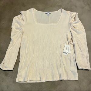 NWT Bar III Cream Square Neck Top with Cute Ruched Sleeves